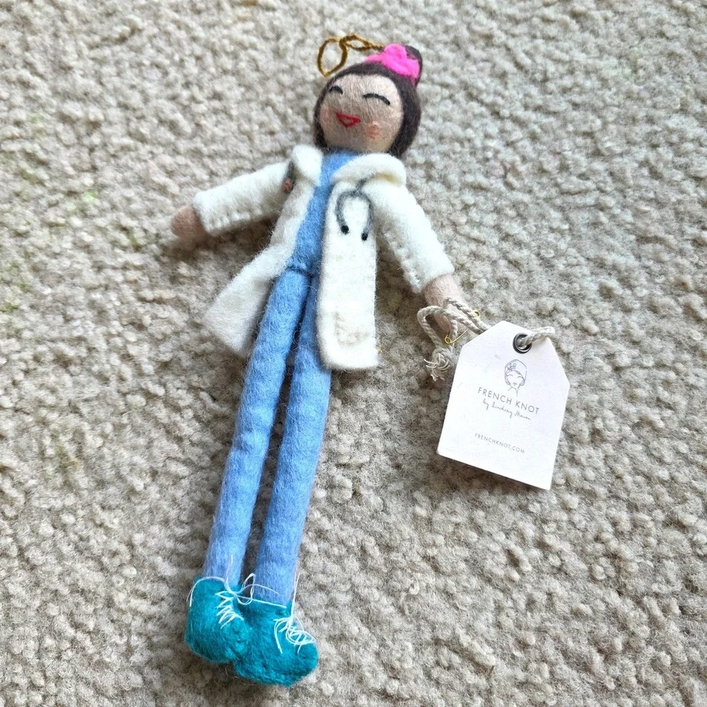 French Knot Lindsay Mason Doctor Mary 8in Plush Ornament NWT
